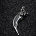 Wolf head wolf tooth pendant necklace in silver stainless steel with punk hip hop style - Pendant Only (Without Chain)