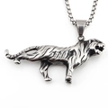 Punk style retro stainless steel tiger pendant necklace with detailed animal textures - Pendant With Box Chain