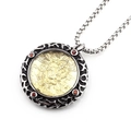 Collar vintage de plata y oro con circonitas rojas y figura religiosa en relieve - Colgante Ganesha Con Cadena