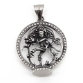 Retro Shiva Medallion Necklace in oxidized stainless steel with white zircon border - Pendant Only (Without Chain)