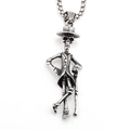 Vintage gentleman skull pendant necklace with top hat and cane on box chain - Pendant With Box Chain