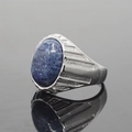 Lapis Lazuli Edelstahlring für Herren mit tiefblauem Stein und gerillten Details - Größe 7 / Lapislazuli-Stil / Silber
