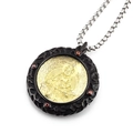 Colgante budista de Jambhala amarillo con circonitas rojas y cadena de acero inoxidable - Colgante Dios de la Riqueza Amarillo Con Collar