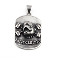 Vintage steel dog tag necklace with bulldog and dumbbell relief for fitness enthusiasts - Pendant Only (No Chain)