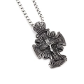 Collier croix hibou vintage en acier titane argenté oxydé avec relief de Jésus - Pendentif uniquement / Pendentif uniquement (Sans chaîne)