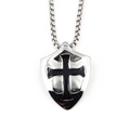 Vintage Punk Ritter Schild Halskette mit schwarzem Kreuz Anhänger an Edelstahlkette - Quadratische Gliederkette Stil / Anhänger mit Box-Kette