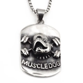 Bulldog dumbbell dog tag necklace in vintage steel with muscledog embossed pendant - Pendant with Box Chain