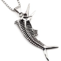 Gothic vintage silver swordfish skeleton pendant necklace with a durable box chain - Pendant + Matching Chain