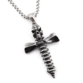 Punk style skull cross necklace with spine texture and square pearl chain for men - Pendant with Chain