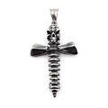 Gothic punk skull and spine cross pendant necklace in vintage silver steel finish - Pendant Only (No Chain)