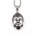 Antique silver Shakyamuni Buddha head pendant necklace with vintage steel box chain - Pendant With Box Chain