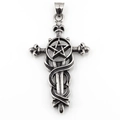 Collier pendentif croix pentagramme gothique pour homme en acier argenté style hip hop - Pendentif Uniquement (Sans Chaîne)