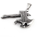 Pendentif hache crâne punk gothique en acier titane pour hommes avec manche texturé - Pendentif Seul (Sans Chaîne)