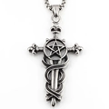 Pendentif croix rétro en acier avec pentacle et serpent sur chaîne en argent - Pendentif Avec Chaîne Boîte
