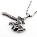 Collier avec pendentif hache et crâne hip hop en acier titane avec une chaîne à mailles - Pendentif avec Chaîne Box
