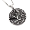 Nordic Viking Raven Fenrir Pendant Necklace in Vintage Stainless Steel and Box Chain - Pendant with Necklace Chain