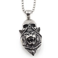 Collar punk de acero con colgante detallado de calavera y cabeza de lobo con cadena de caja - Colgante con Cadena de Caja
