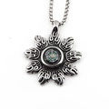 Silver compass pendant necklace in stainless steel with retro radial sunburst design - Pendant With Box Chain