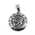 Pendentif Œil de Horus vintage en acier inoxydable avec gravures égyptiennes - Style Argent / Pendentif argenté uniquement