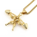 Golden weightlifter pendant necklace for men with high polished muscle man holding a barbell - Gold Necklace (With Box Chain)