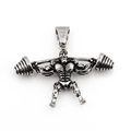 Silver dumbbell necklace featuring a muscular man lifting weights fitness pendant - Pendant Only (Without Chain) (Silver)