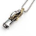 Vintage stainless steel golf bag necklace with golden snake pendant on a box chain - With Chain / Gold
