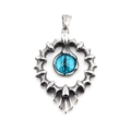 Pendentif tournesol Oeil de Dieu en acier titane argenté avec pierre précieuse bleue - Pendentif Seul (Sans Chaîne) / Œil Vertical Bleu