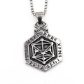 Vintage Nordic Viking totem necklace with hexagonal rune pendant on silver steel chain - Pendant with Box Chain