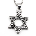 Retro hexagram pendant necklace in vintage silver steel with intricate engraved details - Pendant with Box Chain