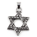 Retro hexagram star pendant necklace in silver stainless steel with vintage engravings - Single Pendant (No Chain)