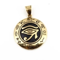 Pendentif rond œil d'Horus doré en acier titane vintage avec détails noirs mats - Style Doré / Pendentif doré uniquement
