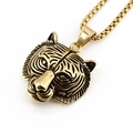 Tigerkopf-Halskette in Antik-Gold mit Vintage-Relief-Anhänger und Box-Kette für Herren - Goldene Tigerkopf Halskette Mit Boxkette