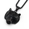 Collana da uomo con testa di tigre nera opaca in acciaio al titanio con catena a scatola - Ciondolo Nero Con Catena Veneziana