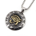 Pendentif œil d'Horus vintage argent et or sur une chaîne à maillons en acier - Ensemble Collier Bicolore