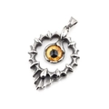 Pendentif tournesol gothique avec œil d'ambre et finition en acier titane argenté vieilli - Pendentif Seul (Sans Chaîne) / Œil à Point Orange
