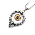 Collier tournesol en acier titane rétro avec pendentif œil de dragon ambre et chaîne argent - Ensemble Collier (Pendentif et Chaîne Inclus) / Œil à Point Orange