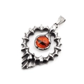 Pendentif cœur épines gothique en acier inoxydable argenté avec pierre œil de tigre - Pendentif Seul (Sans Chaîne) / Œil Horizontal Rouge