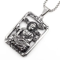 Vintage oxidized stainless steel rectangular Buddha pendant with sturdy box chain necklace - Style A Pendant with Box Chain