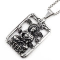 Retro Edelstahl Buddha Halskette mit rechteckigem hohlem Anhänger und Box-Kette - Stil F Anhänger mit Boxkette