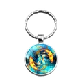 Portachiavi Zodiaco con design Pesci e sfondo stellato blu su base in argento - Pesci