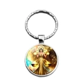 Porte-clés en métal argenté avec signe du zodiaque Balance, motif déesse et ciel étoilé - Balance