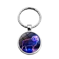 Aries zodiac silver keychain with purple starry sky glass pendant on white background - Aries