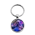 Gemini zodiac time gem keychain with purple nebula and silver alloy metal keyring - Gemini