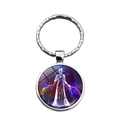 Silver zodiac keychain with dreamlike glowing female constellation pattern under glass - Virgo