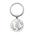Silver metal keychain with floral butterfly wreath and 'Pray without ceasing' quote - Silver (Pray Without Ceasing) (XSWX6351-10)