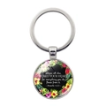 Detail of round metal keychain with Bible verse guard your heart and floral pattern - Silver (Guard Your Heart) (XSWX6351-9)
