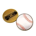 Vintage round baseball theme brooch with bronze metal backing and secure safety pin fastener - Baseball Print Pattern (XSWX6369-10) / Antique Bronze