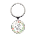 Silver metal keychain with floral glass pendant and Esther 4:14 inspirational quote - Silver (Moment Created) (XSWX6351-8)