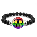 Detailed close-up of a black beaded Pride bracelet featuring a rainbow female symbol charm - Overlapping Female Symbols Style (XSWX6381-25)