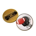 Vintage American football round glass brooch pin with bronze base and safety clasp - American Football and Helmet Pattern (XSWX6369-7) / Antique Bronze